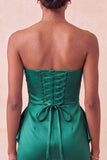 Strapless Dark Green Bodycon Ruched Cocktail Dress
