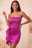 Royal Blue Strapless Beaded Bodycon Mini Cocktail Dress with Sash