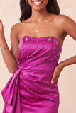 Royal Blue Strapless Beaded Bodycon Mini Cocktail Dress with Sash