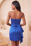 Royal Blue Strapless Beaded Bodycon Mini Cocktail Dress with Sash