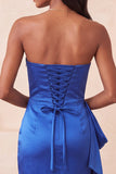Royal Blue Strapless Beaded Bodycon Mini Cocktail Dress with Sash