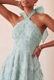 Lilac Halter A-Line Beaded Floral High Low Cocktail Dress with Lace Up Back