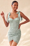 Dusty Sage Corset Bodycon Bowed Straps Cocktail Dress with Lace Up Back