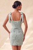 Dusty Sage Corset Bodycon Bowed Straps Cocktail Dress with Lace Up Back