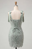 Dusty Sage Corset Bodycon Bowed Straps Cocktail Dress with Lace Up Back