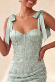 Dusty Sage Corset Bodycon Bowed Straps Cocktail Dress with Lace Up Back