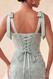 Dusty Sage Corset Bodycon Bowed Straps Cocktail Dress with Lace Up Back