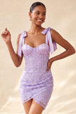 Dusty Sage Corset Bodycon Bowed Straps Cocktail Dress with Lace Up Back