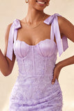 Dusty Sage Corset Bodycon Bowed Straps Cocktail Dress with Lace Up Back