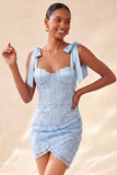 Dusty Sage Corset Bodycon Bowed Straps Cocktail Dress with Lace Up Back