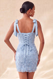 Dusty Sage Corset Bodycon Bowed Straps Cocktail Dress with Lace Up Back