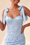 Dusty Sage Corset Bodycon Bowed Straps Cocktail Dress with Lace Up Back