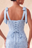 Dusty Sage Corset Bodycon Bowed Straps Cocktail Dress with Lace Up Back