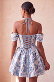 Halter Light Pink Floral A-Line Corset Graduation Dress with Lace Up Back
