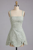 Pink Jacquard A-Line Lace Up Back Short Graduation Dress with Bows
