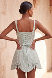 Pink Jacquard A-Line Lace Up Back Short Graduation Dress with Bows