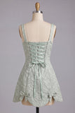 Pink Jacquard A-Line Lace Up Back Short Graduation Dress with Bows