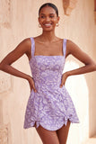 Pink Jacquard A-Line Lace Up Back Short Graduation Dress with Bows