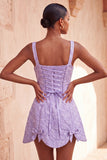 Pink Jacquard A-Line Lace Up Back Short Graduation Dress with Bows