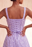 Pink Jacquard A-Line Lace Up Back Short Graduation Dress with Bows