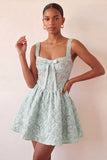 A-Line Mint Green Corset Jacquard Beaded Cute Party Dress