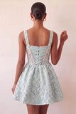 A-Line Mint Green Corset Jacquard Beaded Cute Party Dress
