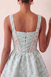 A-Line Mint Green Corset Jacquard Beaded Cute Party Dress