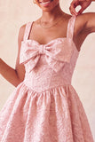 A-Line Jacquard Yellow Floral Lace Up Back Homecoming Dress with Bow