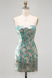 Sweetheart Corset Lake Blue Jacquard Lace Up Back Cocktail Dress with Fringes