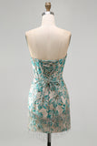 Sweetheart Corset Lake Blue Jacquard Lace Up Back Cocktail Dress with Fringes