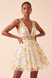 Blush V-Neck Floral A-Line Homecoming Dress with Lace Up Back