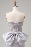 Silver Sweetheart Corset Lace Up Back Bodycon Homecoming Dress with Bow