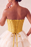Pink Sweetheart A-Line Corset Jacquard Lace Up Back Tiered Homecoming Dress