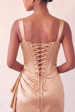 Bodycon Basque Waist Corset Lake Blue Ruched Homecoming Dress with Ruffles