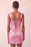 Bodycon Basque Waist Corset Lake Blue Ruched Homecoming Dress with Ruffles