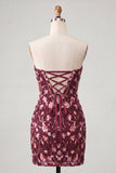 Pink Sweetheart Bodycon Sequin Homecoming Dress with Lace Up Back