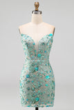 Sweetheart Bodycon Sage Green Sequin Cocktail Dress with Lace Up Back
