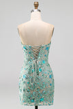 Sweetheart Bodycon Sage Green Sequin Cocktail Dress with Lace Up Back