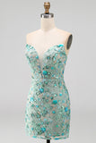 Sweetheart Bodycon Sage Green Sequin Cocktail Dress with Lace Up Back