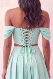Off The Shoulder Light Pink Corset Pleated 2 Piece Homecoming Dress with Beading