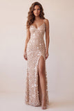 Champagne Cold Shoulder Floral Mermaid Long Formal Dress with Slit
