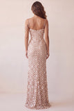 Champagne Cold Shoulder Floral Mermaid Long Formal Dress with Slit