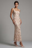 Green Sheath Square Neck Midi Mother Of the Bride Dress with Sequins