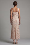 Green Sheath Square Neck Midi Mother Of the Bride Dress with Sequins