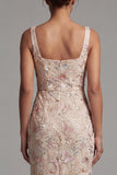 Green Sheath Square Neck Midi Mother Of the Bride Dress with Sequins