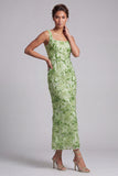 Green Sheath Square Neck Midi Mother Of the Bride Dress with Sequins