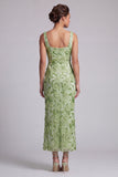 Green Sheath Square Neck Midi Mother Of the Bride Dress with Sequins