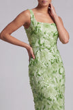 Green Sheath Square Neck Midi Mother Of the Bride Dress with Sequins