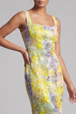 Green Sheath Square Neck Midi Mother Of the Bride Dress with Sequins