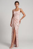 Yellow Floral Mermaid Ruched Long Mother Of the Bride Dress with Slit